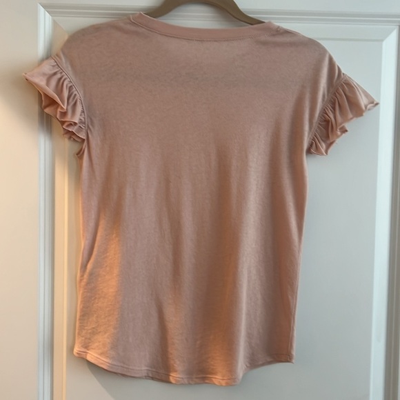NWT Kate Spade New York T-Shirt Tee Ruffle Sleeve Beige Pink Shirt Size - XXS - Picture 2 of 6